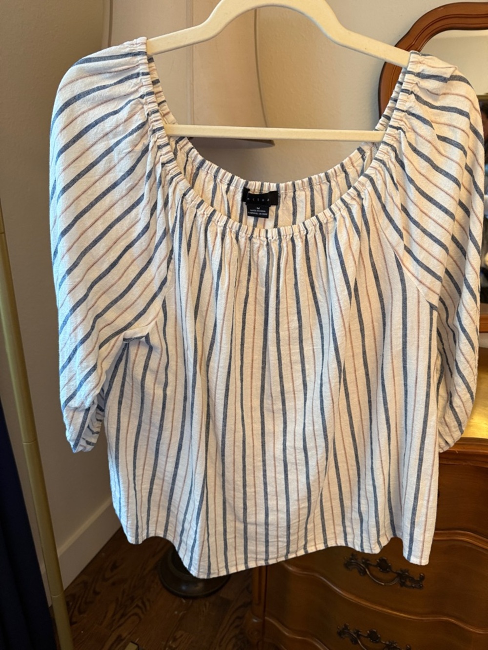 Sanctuary Cream and Blue Striped Peasant Blouse